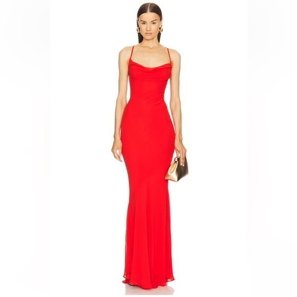 Michael Costello REVOLVE Chloe Gown Fiery Red lace back maxi dress NWT M - Picture 2 of 11